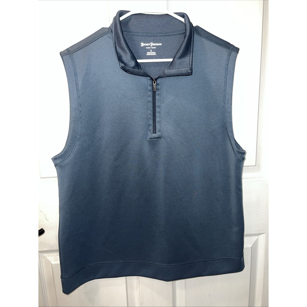 Hickey Freeman Men's Size Large Golf Vest Denim Blue New York 1/4 Zip Vest‎